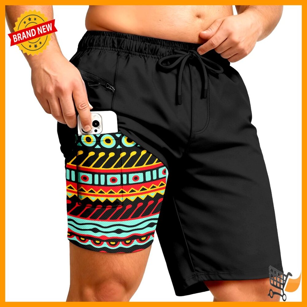 Men's Big Tall Swim Trunks 10-Inch Inseam Quick Dry Breathable Mesh Liner